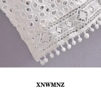 XNWMNZ moterų marškinėliai su cutwork siuvinėjimo moteris apvalios apykaklės ilgai sleeveselastic Palaidinės rankogaliai moteriški drabužiai 2021 Balta