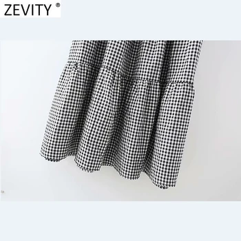 Zevity 2021 Naujas Moterų Derliaus, O Kaklo Sluoksniuotos Rankovėmis Pledas Spausdinti Klostes Midi Suknelė Moterų Atsitiktinis Chic Raukiniai Linijos, Vestidos DS8312
