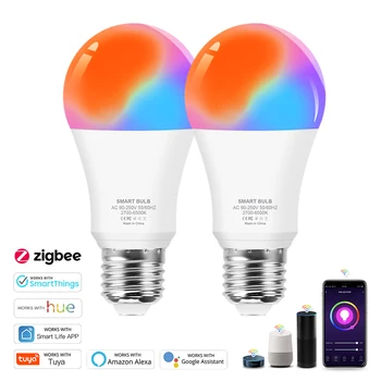 ZigBee 3.0 Tuya Smart Lemputės 12W E27 LED RGB Lempa Dirba su Smartthings Alexa/ 