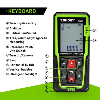 Zokoun shookproof 50/70/100m lazerinis nuotolio matuoklis elektroninių valdovas lazerio skaitmeninės juostos Plotas Apimtis Pitagoro skaitmeninis rangfinder
