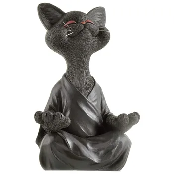 Įnoringas Juoda Buda Katės Statulėlės, Meditacija, Joga Kolekcines, Happy Cat Dekoro Meno Skulptūros, Lauko, Sodo Skulptūros Figūrėlės