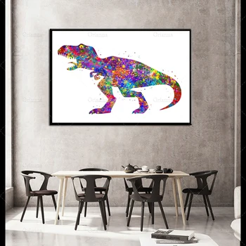 Šiaurės Abstrakčiai Amžiaus Dinozaurai Meno Drobė, Tapyba, Plakatas Hd Spaudinių Modulinės Akvarelė Sienos Nuotraukas Vaikas Miegamojo Kambarį
