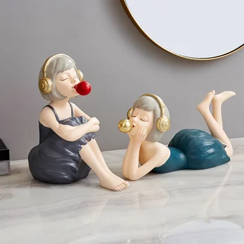 Šiuolaikinio Meno Veikėjas Dervos Statula Burbulas Mergina Miniatiūriniai Simbolių Modelis Skulptūra Šiaurės Šalių Namų Puošybai Vaisių Plokštė Dovana