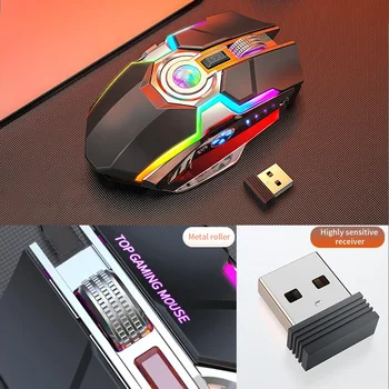Žaidimų Pelės Įkraunamos Belaidės Pelės Silent 1600 DPI, Ergonomiškas 7 Mygtukai RGB LED Apšvietimu 2.4 G USB Optinė Nešiojamas Kompiuteris