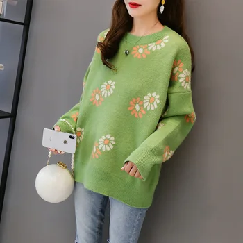 Žiemos Moteris Japonijos Megzti Harajuku Megztinis 2020 korėjos Mados Drabužius Moteriai Gėlių spausdinti Puloveriai Žmogus, Susagstomi megztiniai